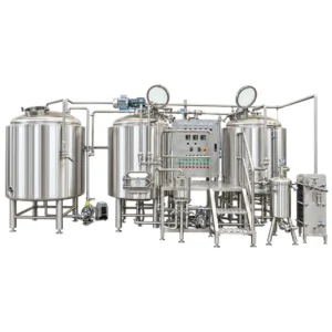 Stainless steel 5 bbl 2 vessel brewhouse with mash/lauter tun, kettle/whirlpool tun, and hot water tank