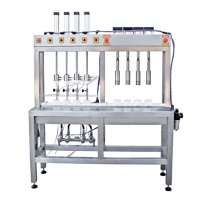 4 heads manual beer bottling and capping machine for craft breweries. Stainless steel construction with adjustable filling heads and a manual capping station for small-batch packaging.