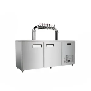 Air cooling draft beer kegerator for brewpub beer dispensing