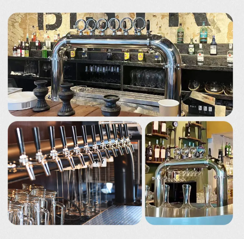 Premium draft beer tower dispenser in a bar setting