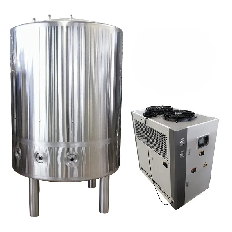 Glycol water buff tank and chiller system for brewery fermentation temperature control