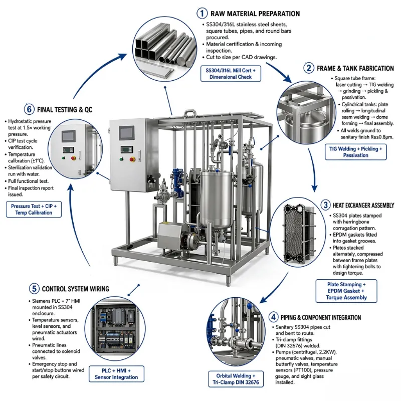 Overview of semi-auto plate stainless steel beer pasteurizer manufacturing process