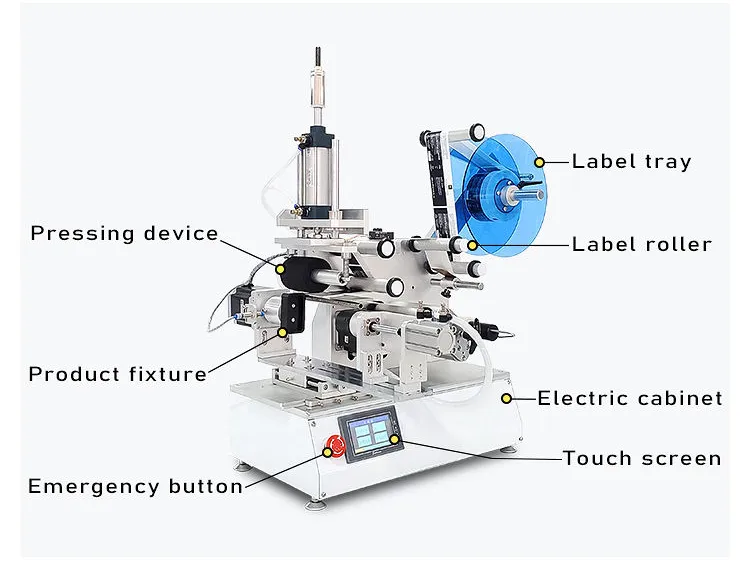 Semi automatic round bottle labeling machine for front and back labels with PLC control